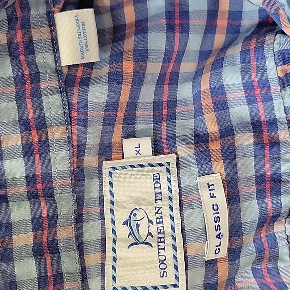 Southern Tide Classic Fit Cotton Buttondown - Plaid blues/coral - Picture 7 of 7